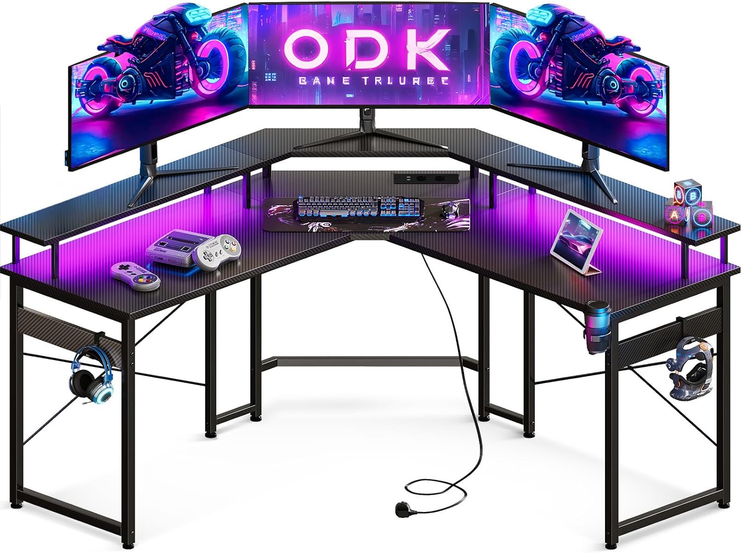 Le Bureau de Gamer Idéal : ODK Bureau d'Angle LED pour Performance Ultime!