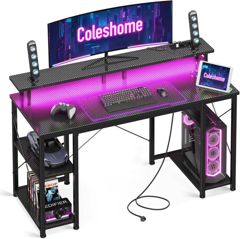 Le Bureau Gaming Coleshome : L'Ultimate Combo LED, Prises & Style !